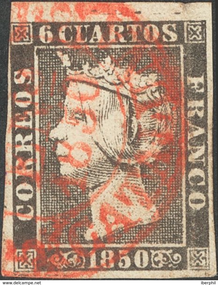 º1. 1850. 6 Cuartos Negro (I-1), Borde De Hoja. Matasello Baeza. MAGNIFICO. - Other & Unclassified