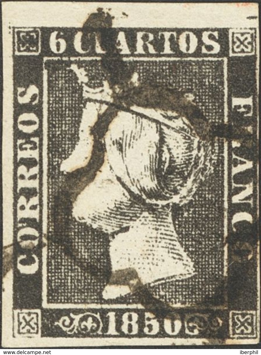 º1. 1850. 6 Cuartos Negro, Borde De Hoja. MAGNIFICO E IDEAL PARA POSICIONARLO EN LA HOJA. - Autres & Non Classés