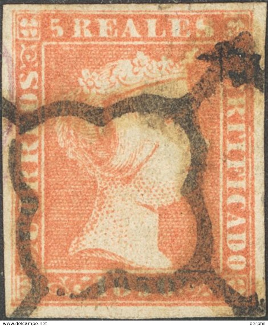 º3. 1850. 5 Reales Rojo. Grandes Márgenes Y Matasello Limpio. MAGNIFICO. - Andere & Zonder Classificatie