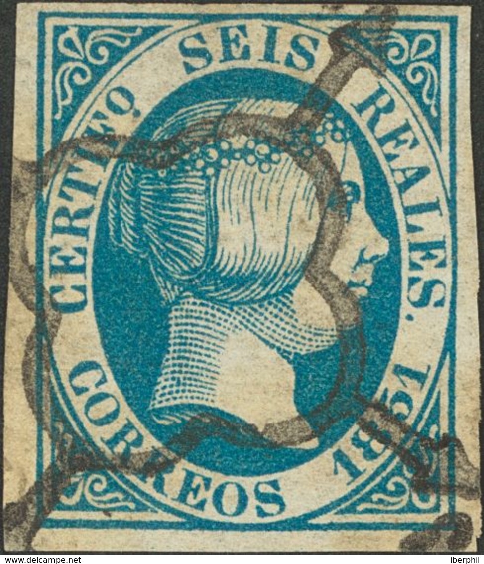 º10. 1851. 6 Reales Azules. Grandes Márgenes Y Color Intenso. MAGNIFICO. Cert. CEM. Edifil 2020: 1.400 Euros - Otros & Sin Clasificación