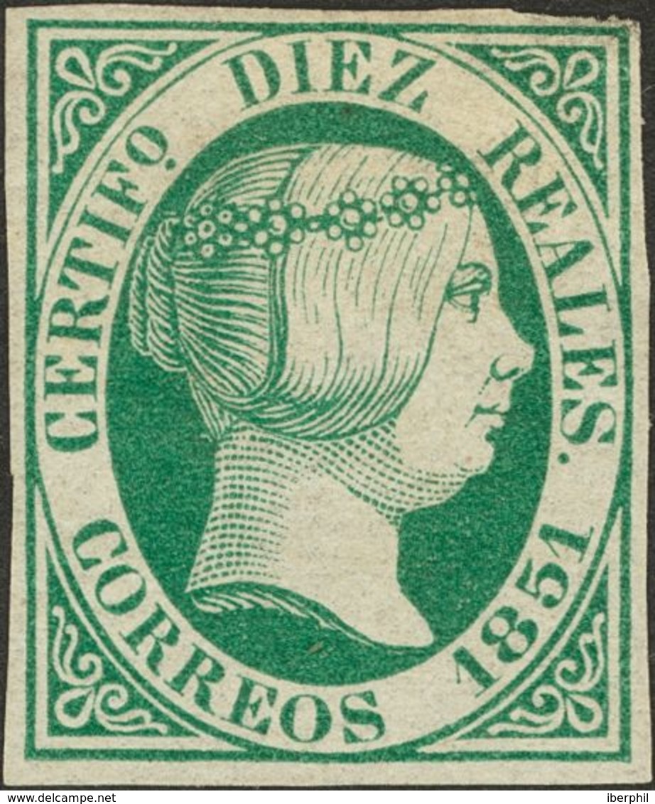 *11. 1851. 10 Reales Verde. MAGNIFICO. Cert. CEM. - Other & Unclassified