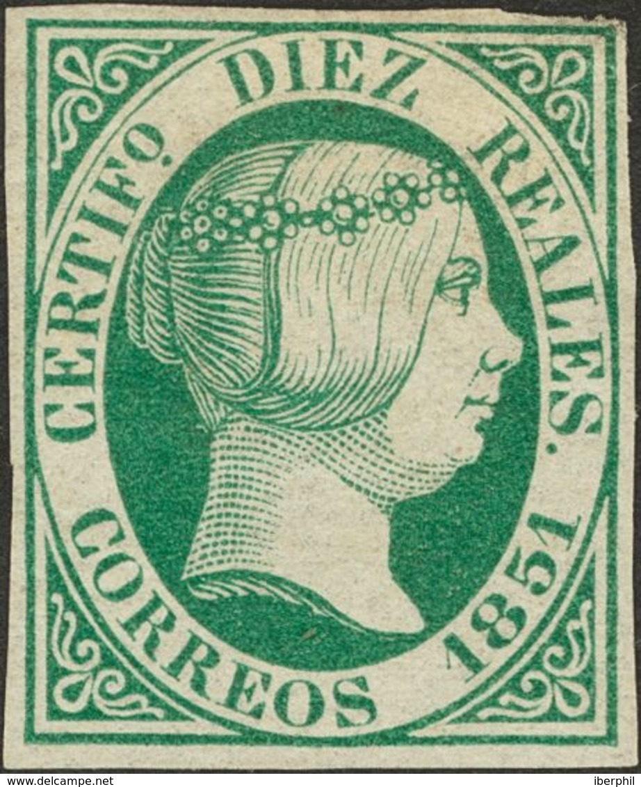 *11. 1851. 10 Reales Verde. MAGNIFICO. Cert. CEM. - Autres & Non Classés