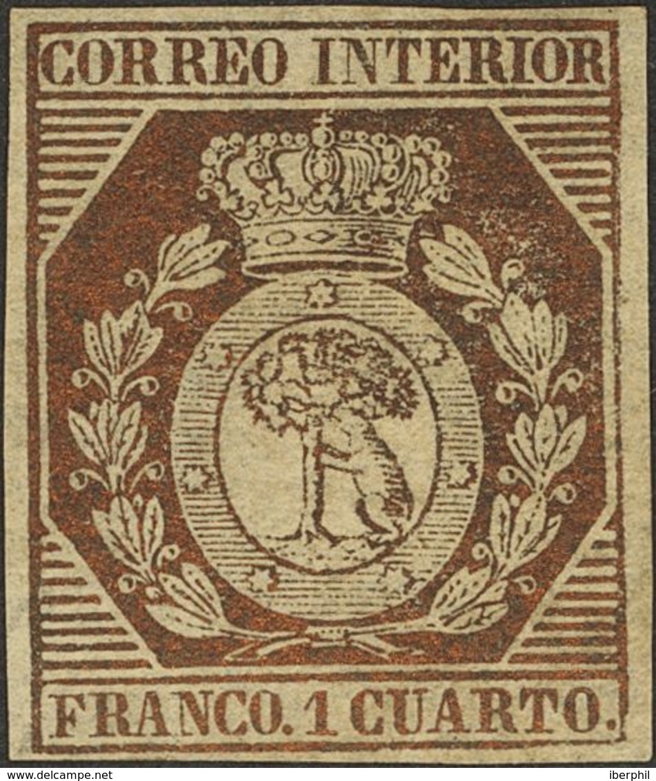 (*)22. 1853. 1 Cuarto Bronce. Amplios Márgenes Y Excelente Color. MAGNIFICO. Cert. GRAUS. - Andere & Zonder Classificatie