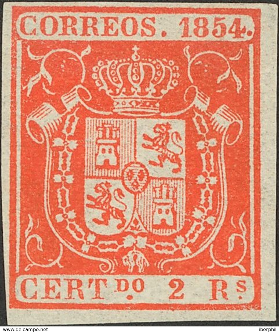 (*)25. 1854. 2 Reales Naranja. Color Intenso. MAGNIFICO. Cert. CEM. - Other & Unclassified
