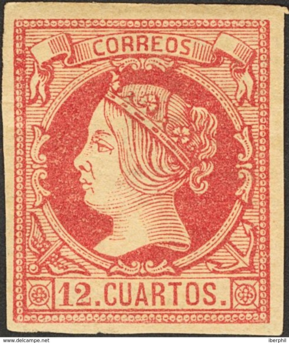 (*)53. 1860. 12 Cuartos Carmín. Color Intenso. MAGNIFICO. Edifil 2018: 480 Euros - Autres & Non Classés