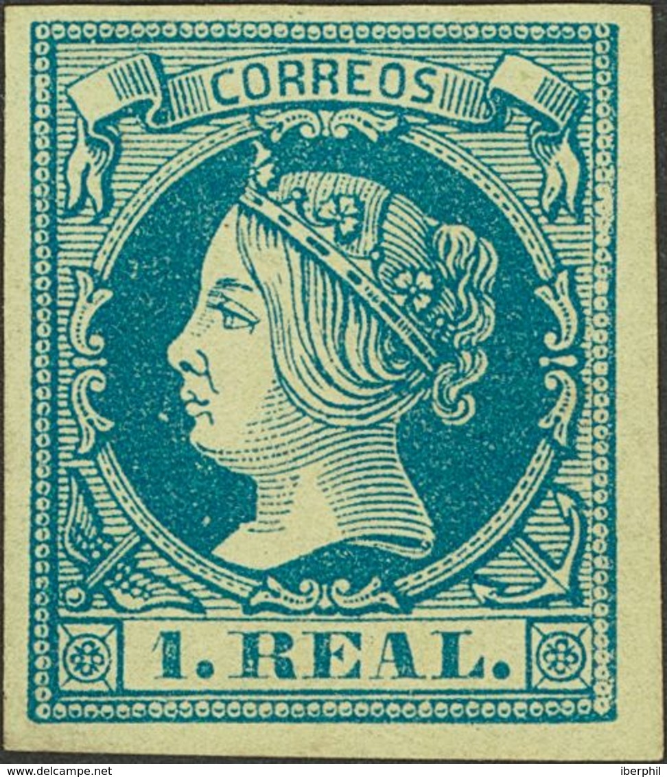 (*)55. 1860. 1 Real Azul. Color Intenso Y Amplios Márgenes. MAGNIFICO. Cert. CEM. Edifil 2020: 370 Euros - Other & Unclassified