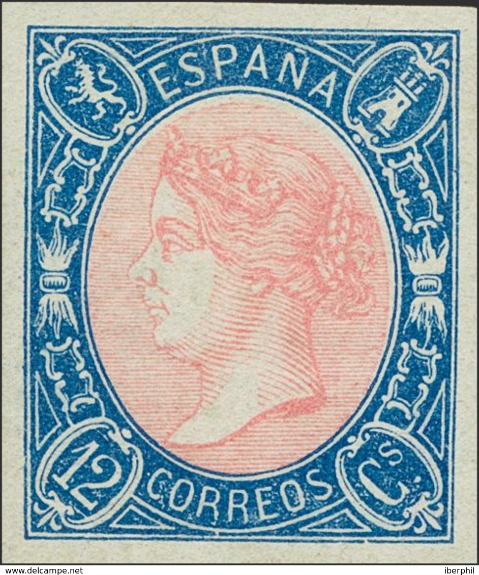 *70. 1865. 12 Cuartos Azul Y Rosa. Excepcionales Márgenes. PIEZA DE LUJO. Cert. EXFIMA. - Other & Unclassified