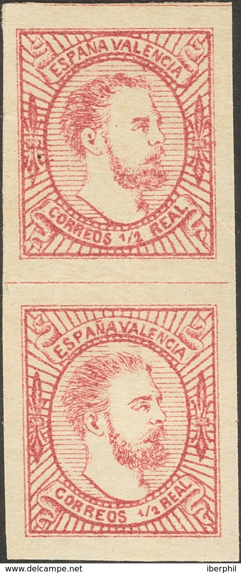 *159, 159A. 1874. ½ Real Rosa, Pareja Vertical, Tipos I Y II. MAGNIFICA Y RARA. Edifil 2014: 510 Euros - Autres & Non Classés