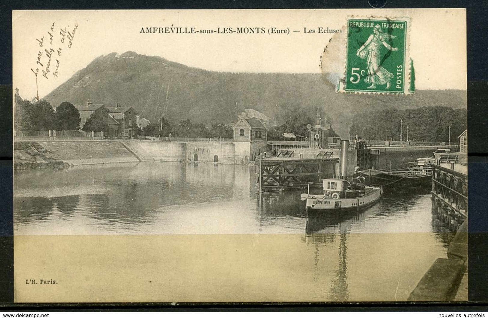 AMFREVILLE SOUS LES MONTS (EURE) - LES ECLUSES - BATEAU VAPEUR GUEPE N°24. - Andere & Zonder Classificatie