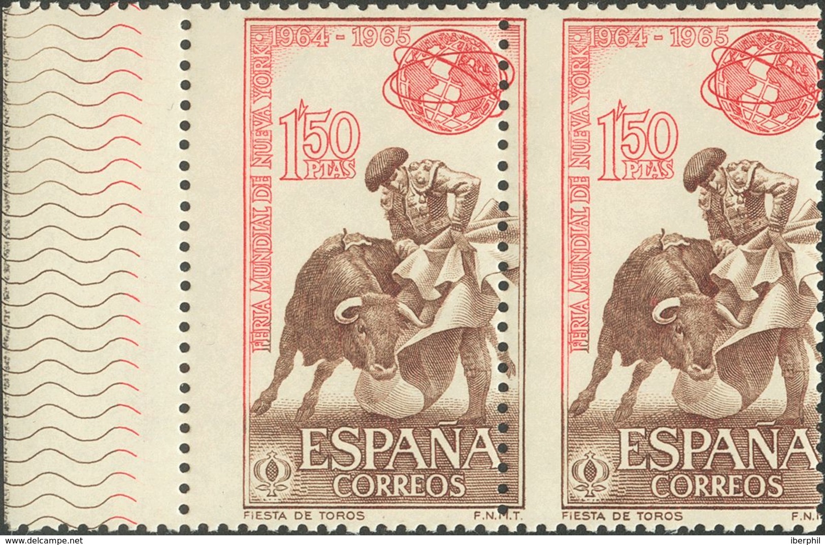 **1591dx(2). 1964. 1'50 Pts Rojo Y Castaño, Pareja, Borde De Hoja. Variedad DENTADO VERTICAL DESPLAZADO. MAGNIFICO Y RAR - Autres & Non Classés