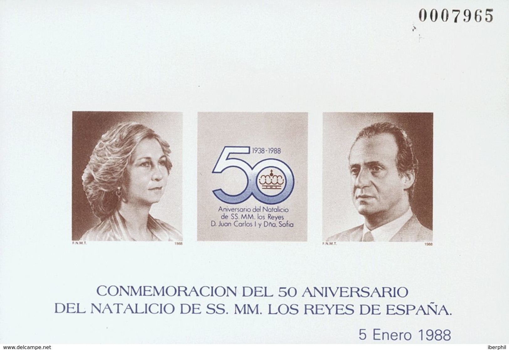 **15P. 1988. Prueba De Lujo. 50º ANIVERSARIO NATALICIO DE LOS REYES. MAGNIFICA. Edifil 2018: 120 Euros - Plaatfouten & Curiosa