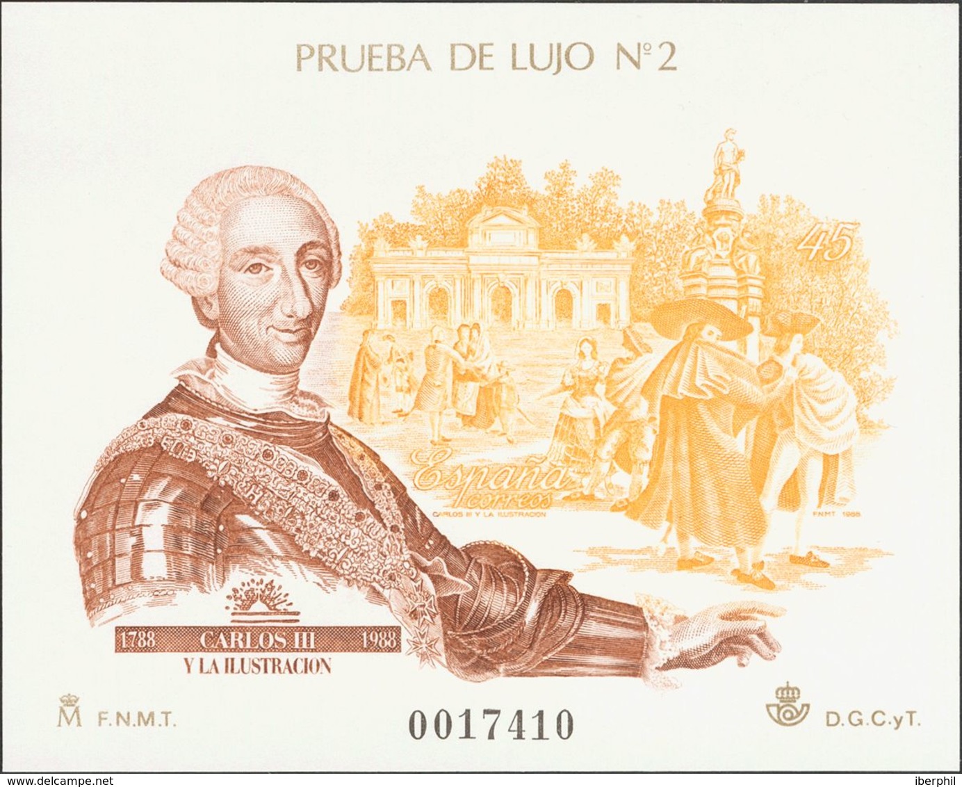 **17P. 1988. Prueba De Lujo. CARLOS III. MAGNIFICA. Edifil 2019: 63 Euros - Plaatfouten & Curiosa