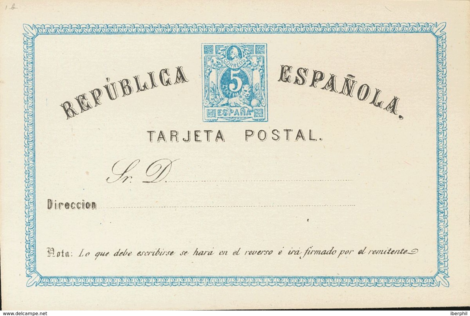 (*)EP1. 1873. 5 Cts Azul Y Negro Sobre Tarjeta Entero Postal. MAGNIFICO. Edifil 2017: 66 Euros - Other & Unclassified