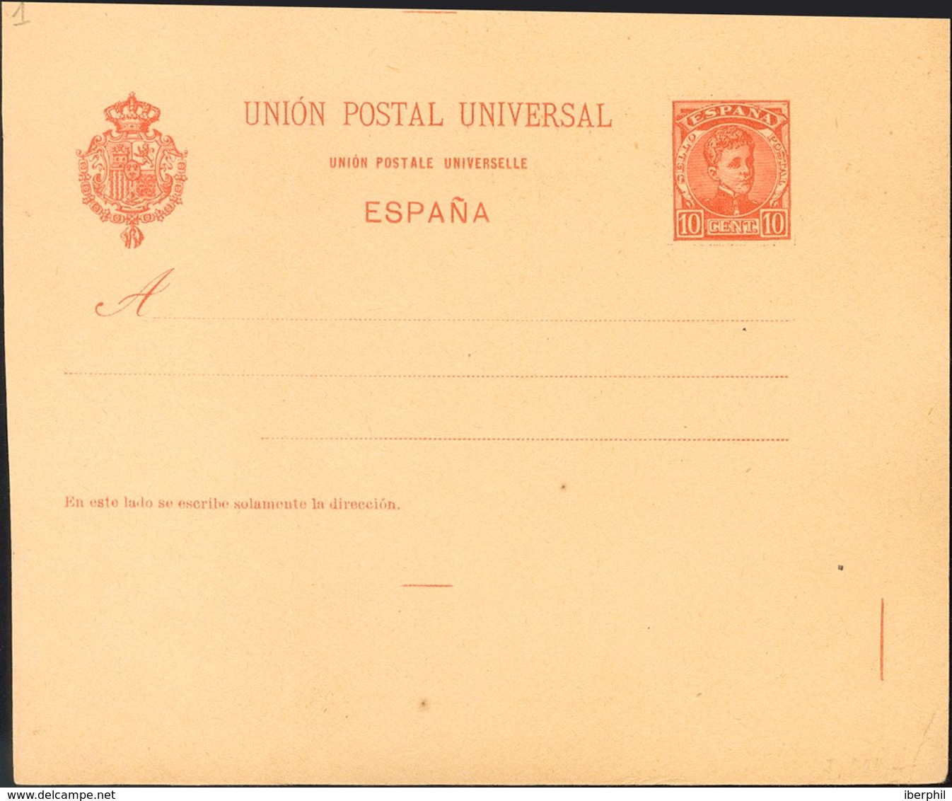 (*)EP39. 1901. 10 Cts Naranja Sobre Tarjeta Entero Postal (pliegue Vertical) Variedad De Guillotinado SIN CORTAR EL MARG - Andere & Zonder Classificatie