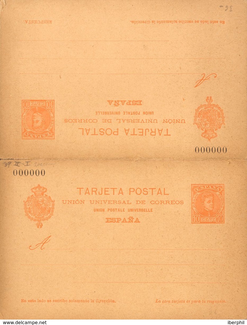 (*)EP41N. 1901. 10 Cts+10 Cts Naranja Sobre Tarjeta Entero Postal, De Ida Y Vuelta (sombreada). Nº000.000. MAGNIFICA. Ed - Otros & Sin Clasificación