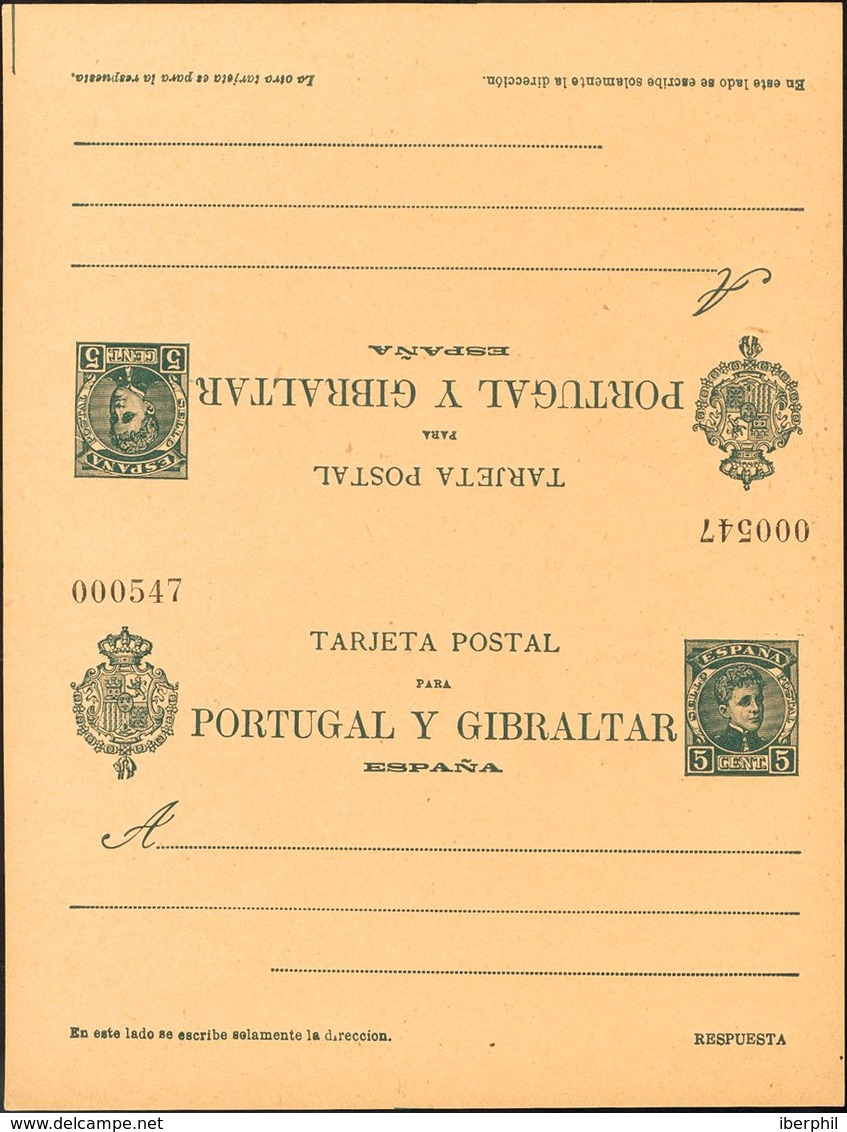 **EP44. 1903. 5 Cts + 5 Cts Verde Azul Sobre Tarjeta Entero Postal De Ida Y Vuelta (sin Plegar). MAGNIFICA. (Láiz 2006,  - Otros & Sin Clasificación