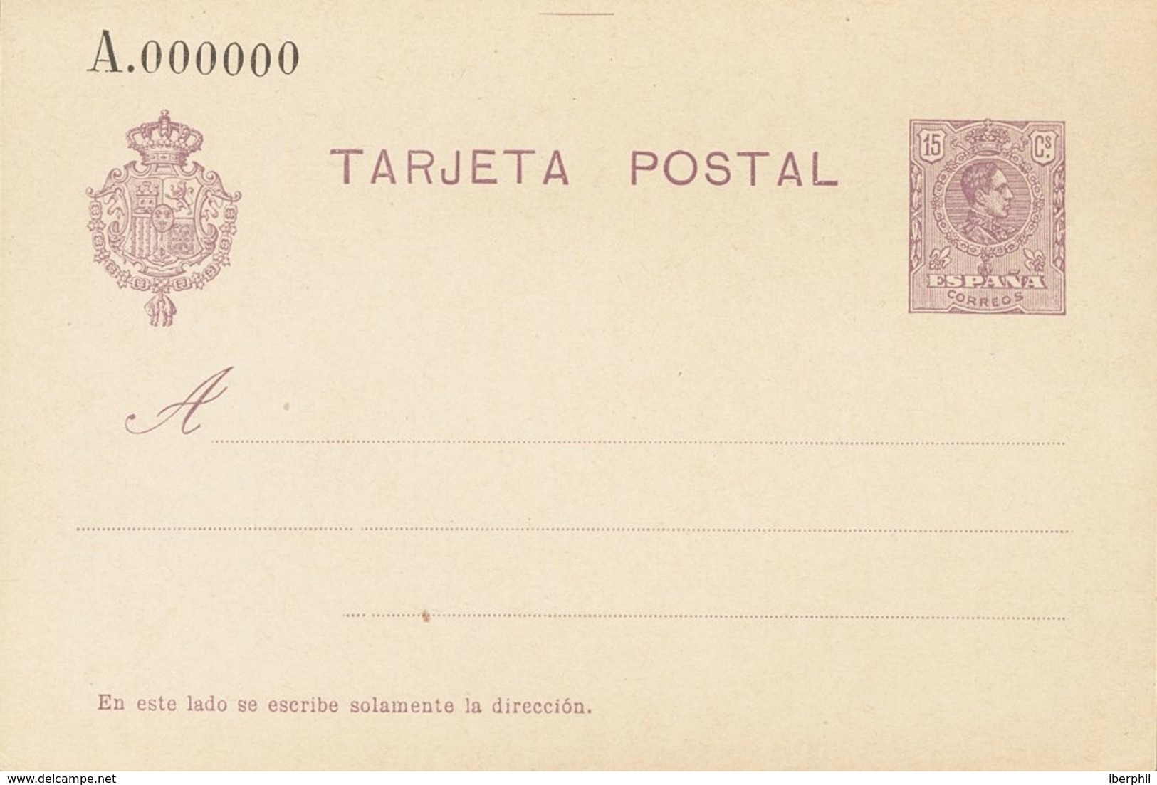 (*)EP50N. 1910. 15 Cts Violeta Sobre Tarjeta Entero Postal. NºA000.000. MAGNIFICA. Edifil 2017: 105 Euros - Autres & Non Classés