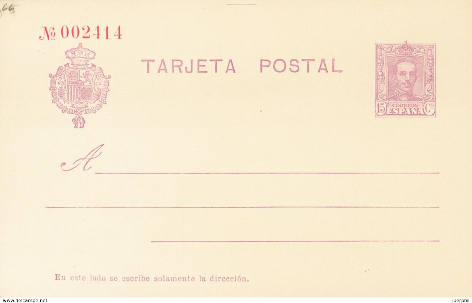 (*)EP57NR. 1925. 15 Cts Violeta Sobre Tarjeta Entero Postal. NUMERACION EN ROJO. MAGNIFICA Y RARA. Edifil 2017: 385 Euro - Otros & Sin Clasificación