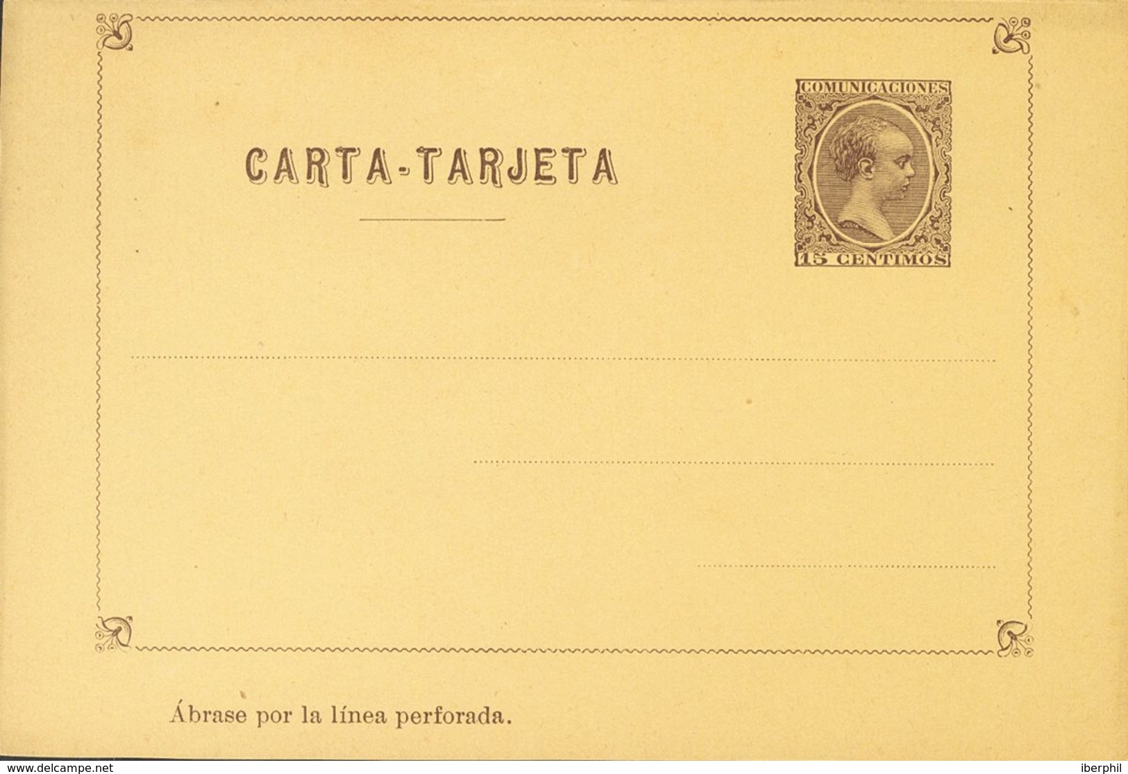 (*)EP1. 1892. 15 Cts Castaño Sobre Carta-Tarjeta Entero Postal Privado (sin Anuncios). MAGNIFICO. (Láiz 2006, 180 Euros) - Andere & Zonder Classificatie