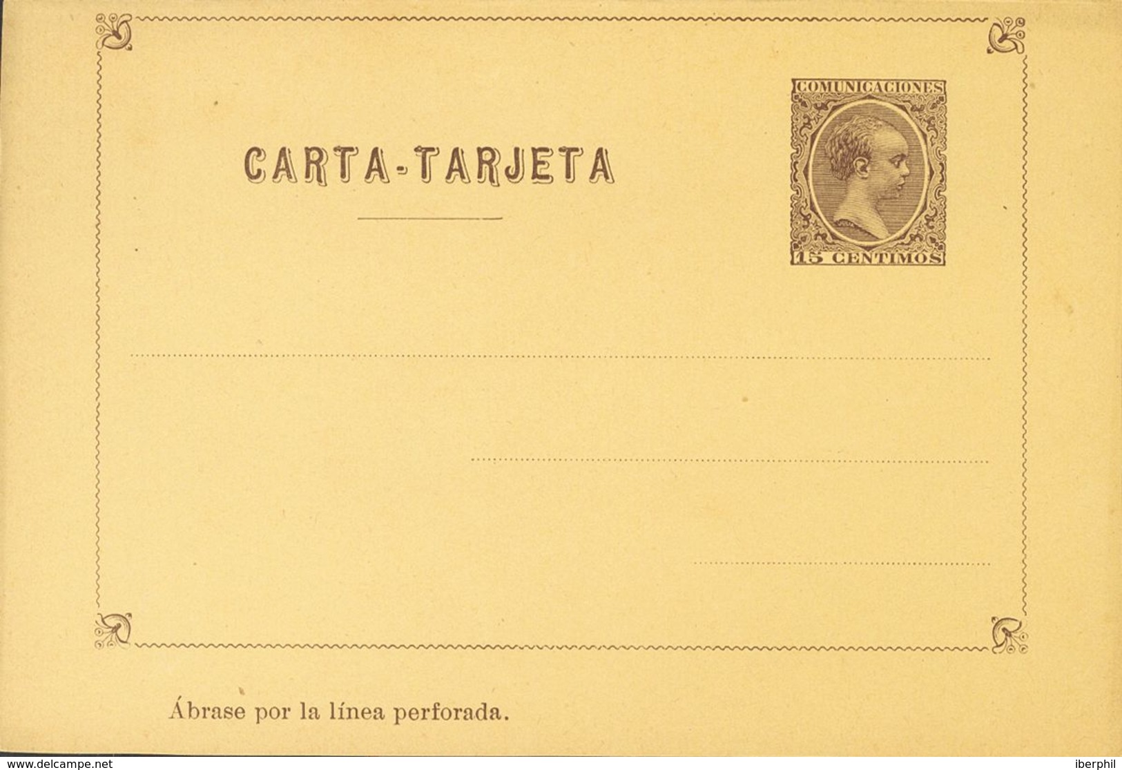 (*)EP1. 1892. 15 Cts Castaño Sobre Carta-Tarjeta Entero Postal Privado (sin Anuncios). MAGNIFICO. (Láiz 2006, 180 Euros) - Otros & Sin Clasificación