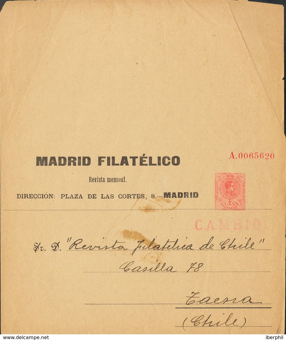 (*)EP202. 1910. 10 Cts Rosa Sobre Faja Periódicos De Un Entero Postal Privado MADRID FILATELICO (sin Plegar Y Sin Circul - Otros & Sin Clasificación