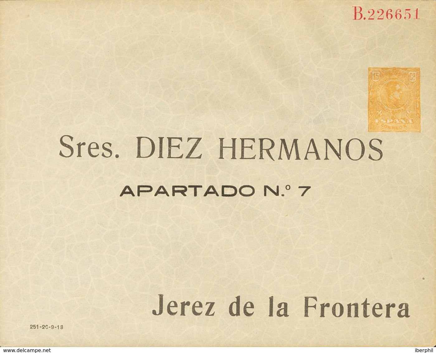 (*)EP281. 1910. 15 Cts Amarillo Sobre Entero Postal Privado DIEZ HERMANOS. MAGNIFICO. (Láiz 2006, 240 Euros) - Otros & Sin Clasificación