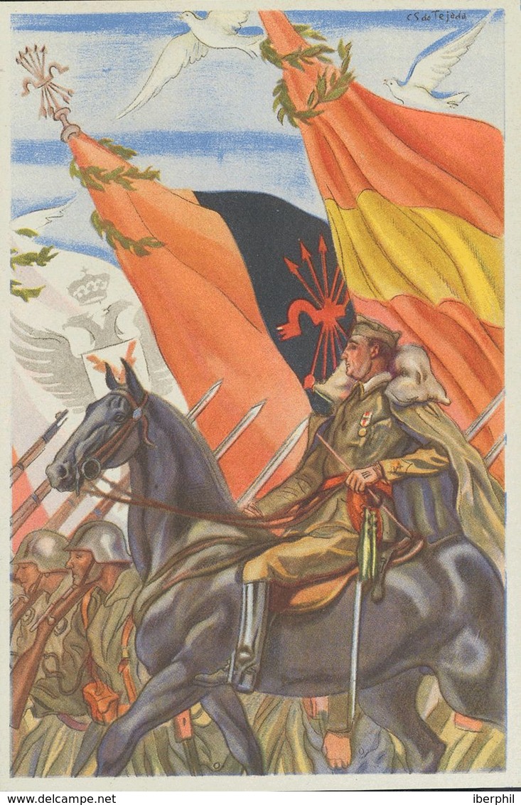 Sobre . (1937ca). Tarjeta Postal Ilustrada De La Colección Artífices De La Victoria EL CAUDILLO. MAGNIFICA. - Sonstige & Ohne Zuordnung