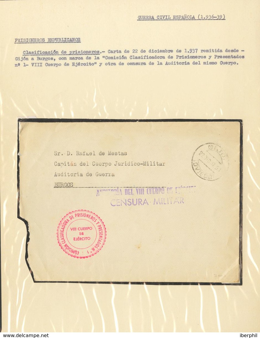 Sobre . (1937ca). Espectacular Conjunto Con Treinta Y Cinco Cartas Y Tarjetas Postales Circuladas Entre 1937 Y 1939 Con  - Verschlussmarken Bürgerkrieg