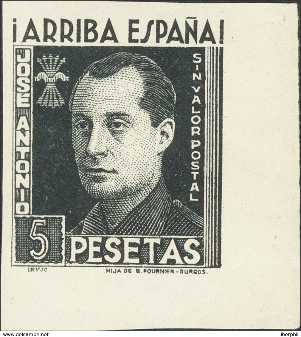 **. 1937. 5 Pts Negro, Esquina De Pliego. JOSE ANTONIO. MAGNIFICO. (Allepuz 60s). - Spanish Civil War Labels