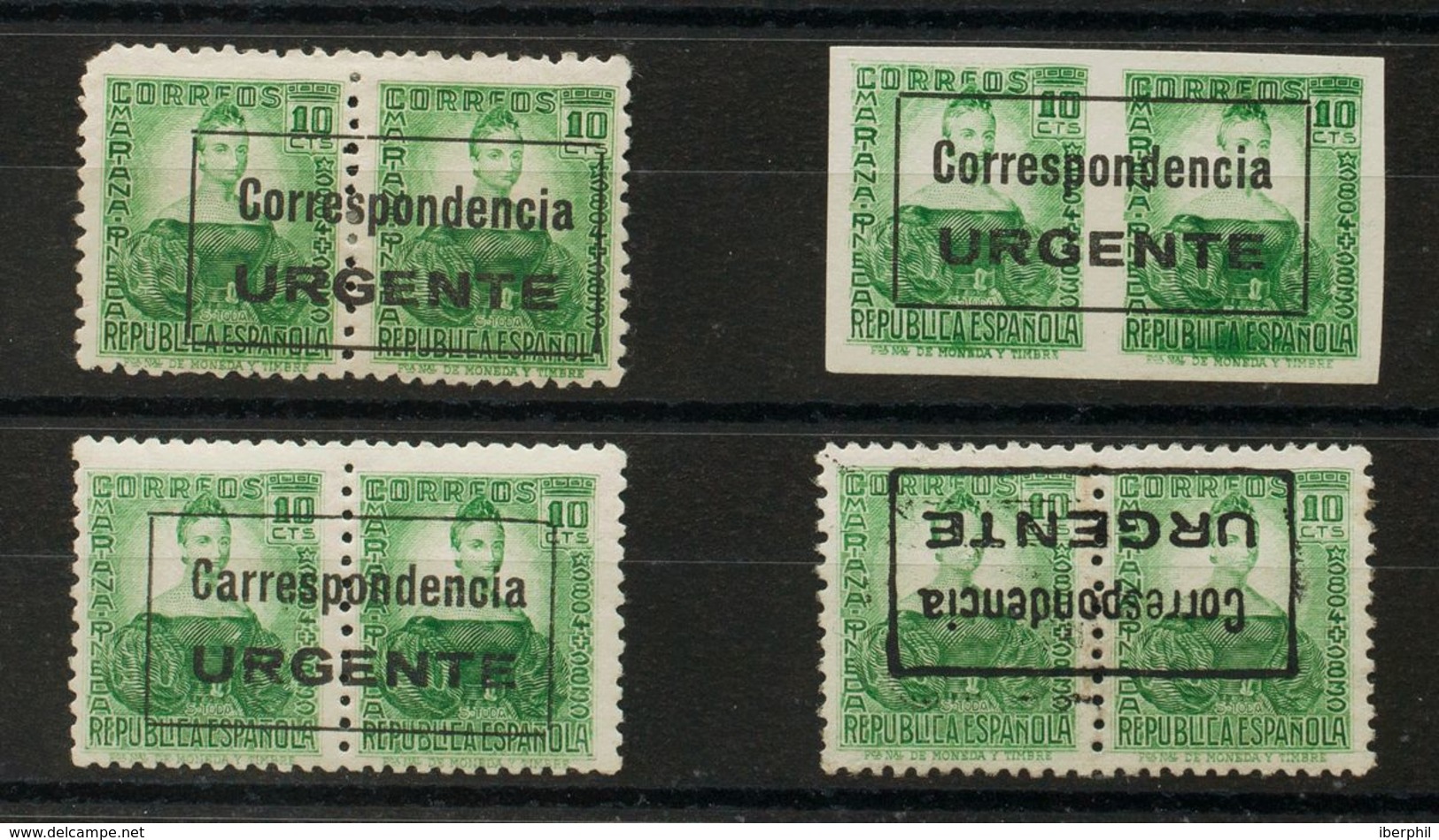 *44, 44s, 44he, 44hi. 1936. Conjunto De Cuatro Parejas Del 10 Cts Verde, Uno SIN DENTAR, Otro Variedad CARRESPONDENCIA Y - Nationalistische Uitgaves