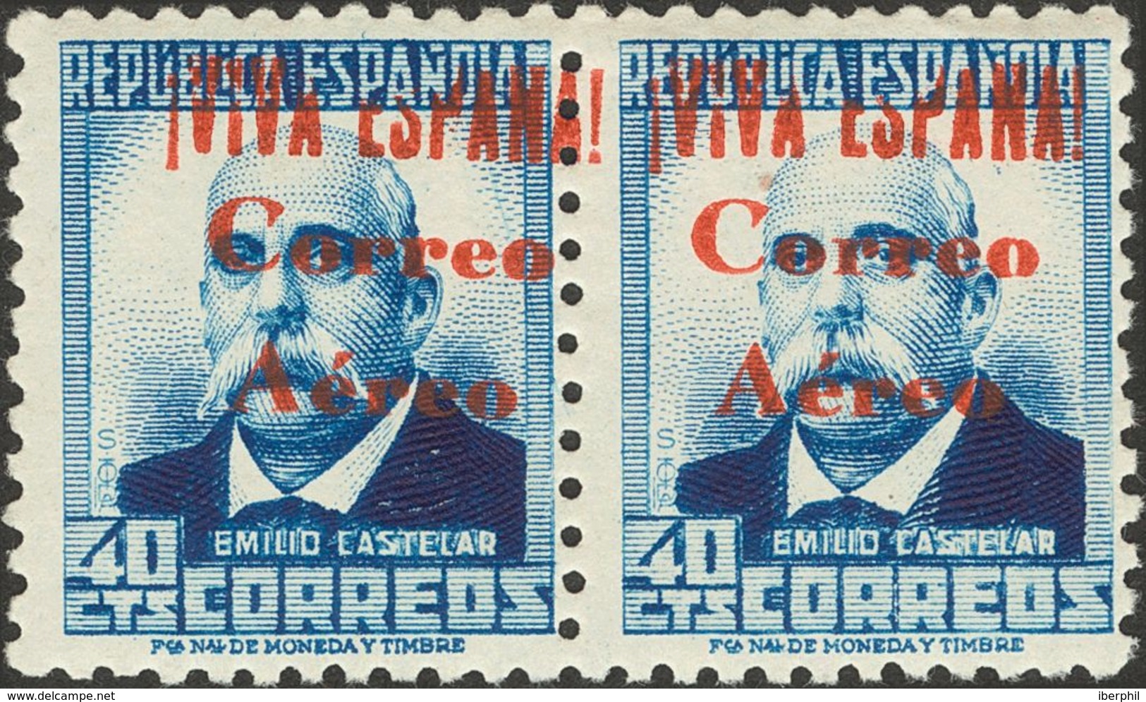 **68he(2). 1937. 40 Cts Azul, Pareja. Variedad "N" En Lugar De La "Ñ". MAGNIFICA. Edifil 2017: +144 Euros - Emissions Nationalistes