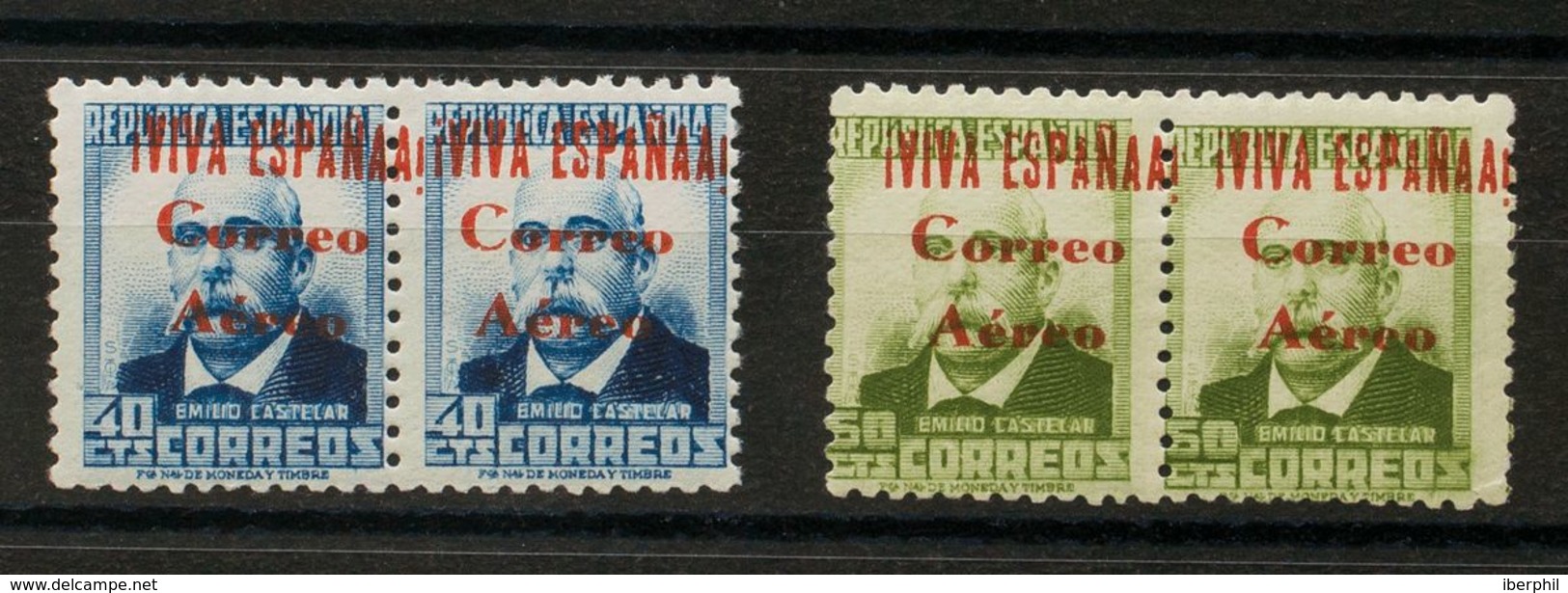 *68hea(2), 71heb(2). 1936. 40 Cts Azul, Pareja Y 60 Cts Verde Oliva, Pareja. Los Dos Sellos De La Pareja Con Variedad "V - Nationalistische Uitgaves