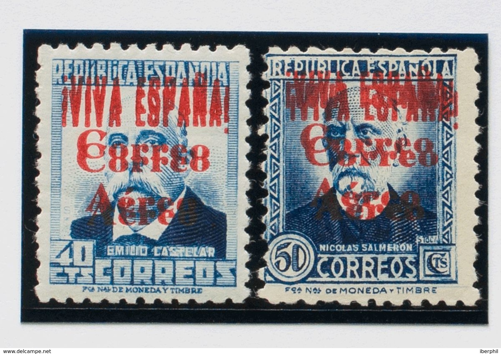 *68hh, 69hh. 1937. 40 Cts Azul Y 50 Cts Azul. Variedad SOBRECARGA DOBLE. MAGNIFICOS. Edifil 2017: 74 Euros - Nationalistische Uitgaves