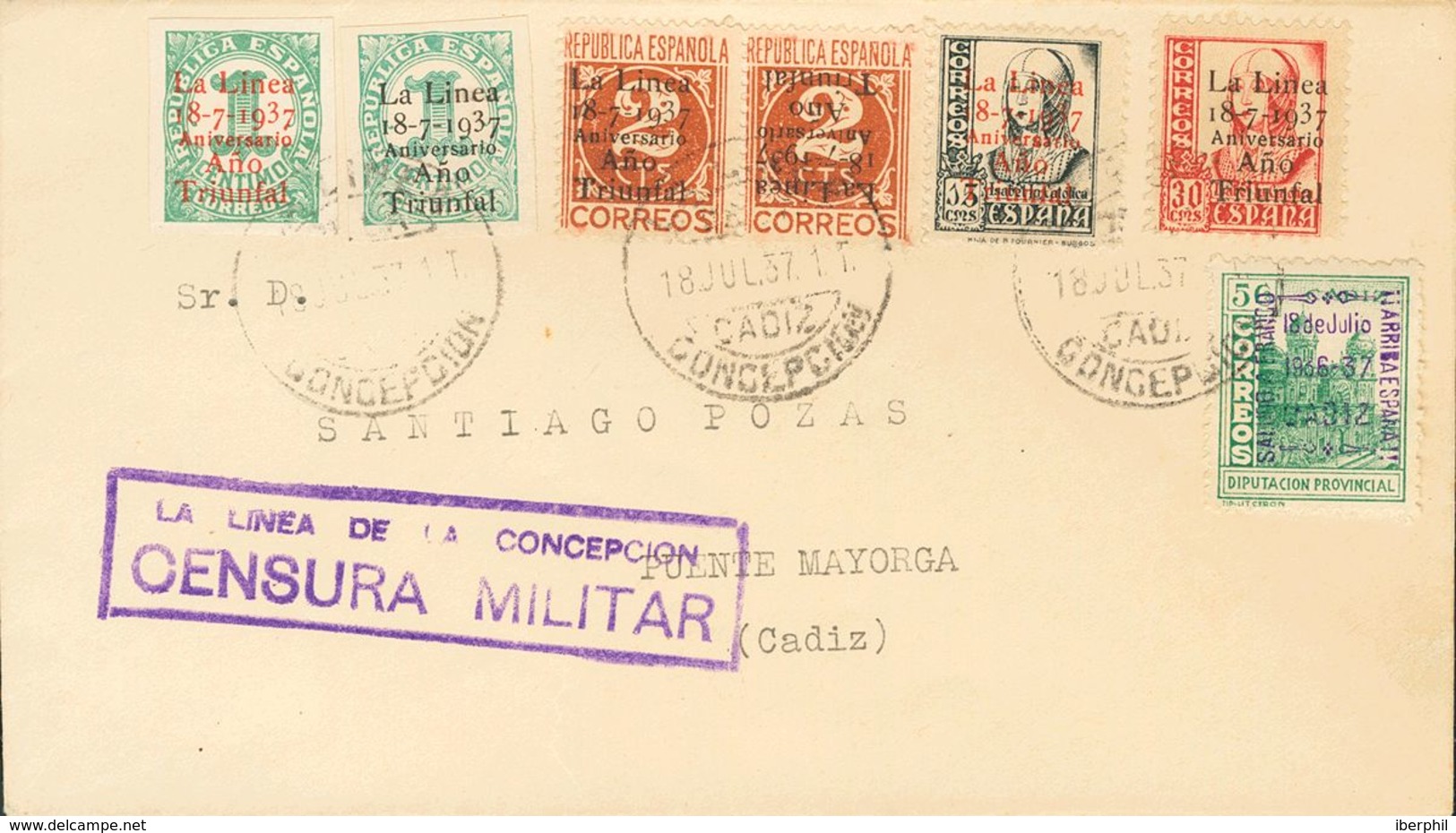 Sobre 31/35. 1937. Serie Completa (el 2 Cts En Pareja, Un Sello Sobrecarga Invertida) Y Benéfico De 5 Cts Verde. LA LINE - Nationalist Issues