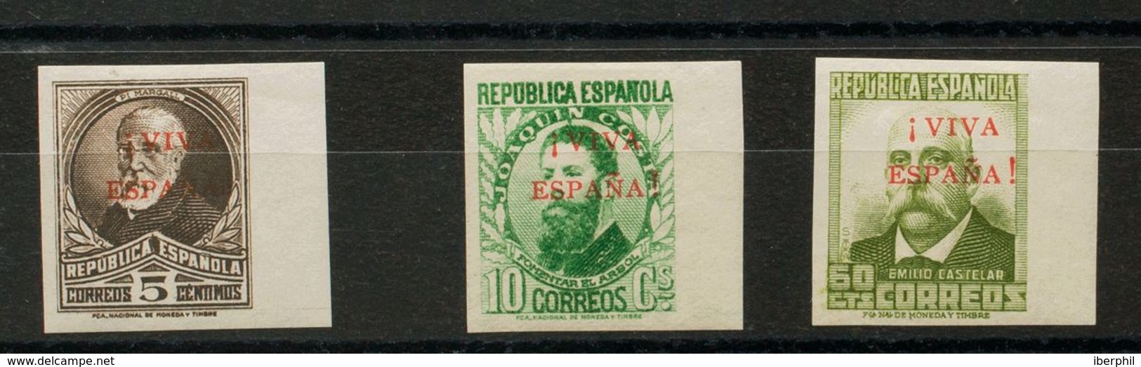 *5As, 7As, 16As. 1936. 5 Cts Castaño, 10 Cts Verde Y 60 Cts Verde Oliva, Bordes De Hoja. VALORES COMPLEMENTARIOS. MAGNIF - Emissions Nationalistes