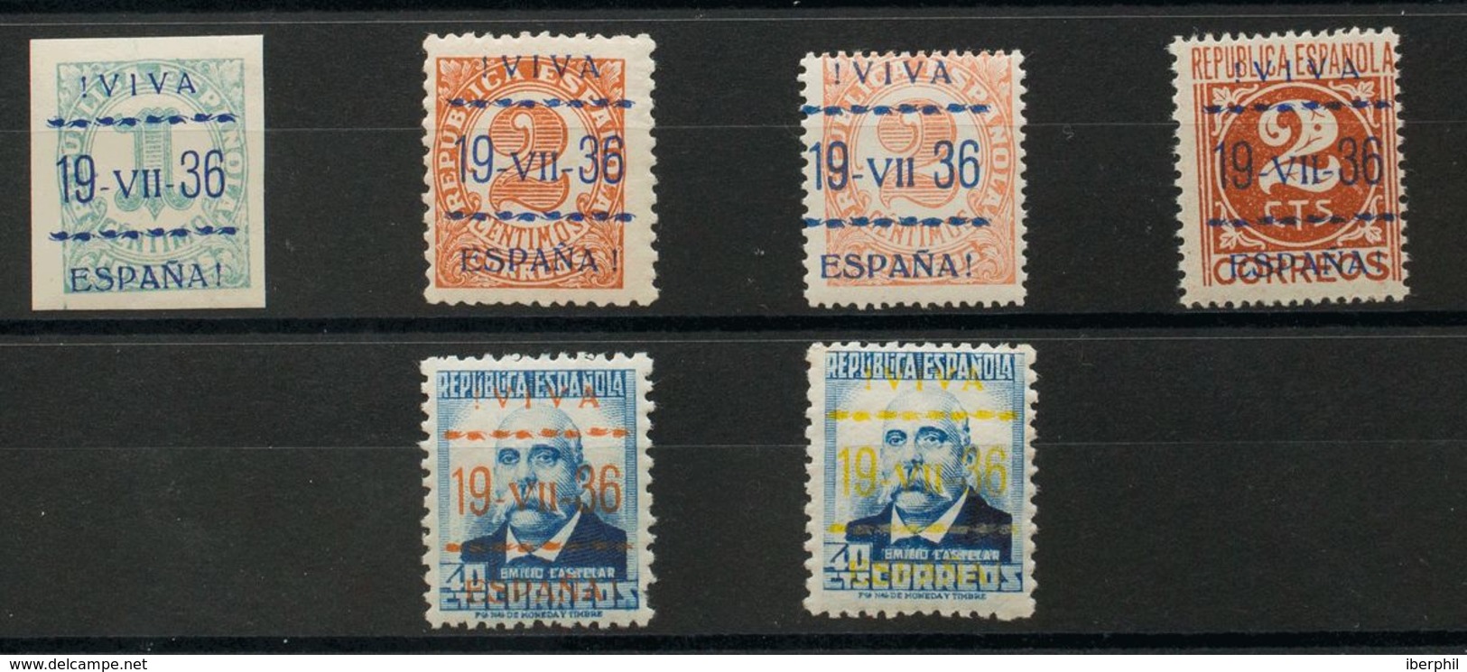 **1hcca, 3/5hcca, 12hcca, 12hccb. 1937. 1 Cts, 2 Cts Castaño Rojo, Dos Sellos Con Diferentes Dentados, 2 Cts Castaño Roj - Emissions Nationalistes