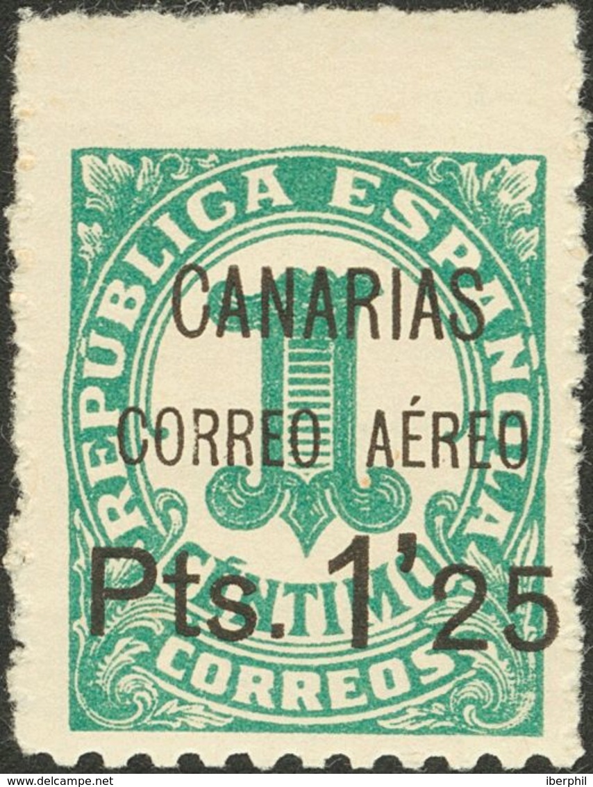 **26sma. 1937. 1'25 Pts Sobre 1 Cts Verde. Variedad SIN DENTAR EL MARGEN SUPERIOR. MAGNIFICO Y RARISIMO, SOLO EXISTEN VE - Autres & Non Classés