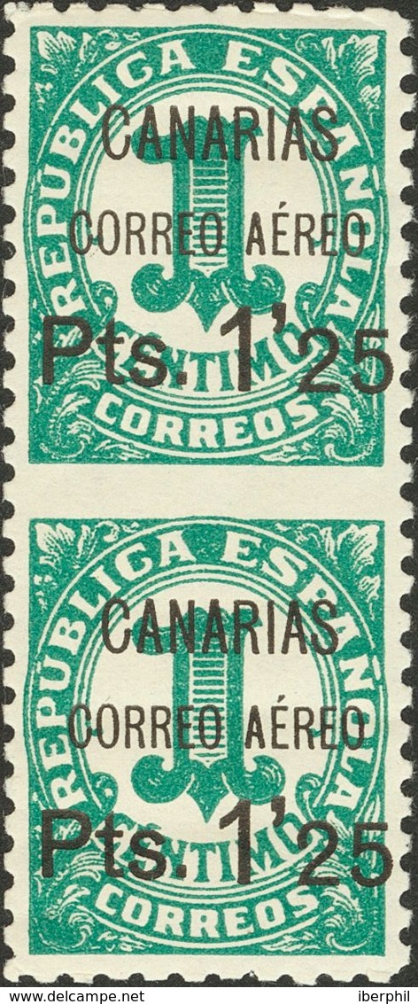 *26spv. 1937. 1'25 Pts Sobre 1 Cts Verde, Pareja. Variedad SIN DENTAR ENTRE LOS SELLOS. MAGNIFICA Y RARA, SOLO EXISTEN V - Andere & Zonder Classificatie