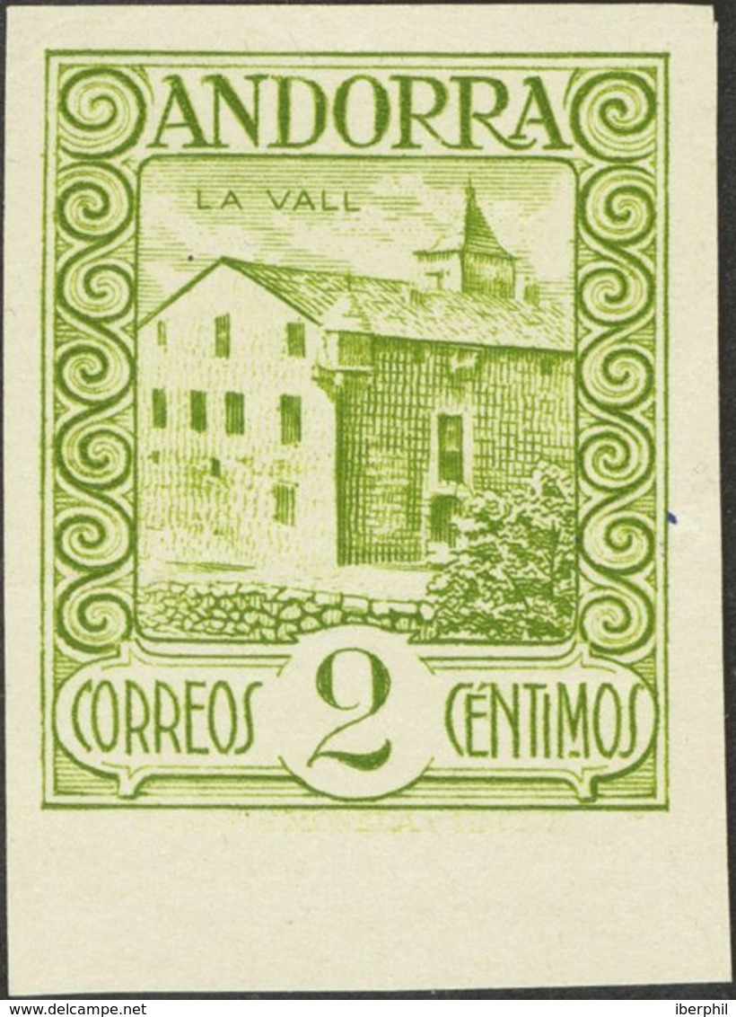 (*)15ts. 1929. 2 Cts Verde Oliva, Borde De Hoja. SIN PIE DE IMPRENTA Y SIN DENTAR. MAGNIFICO Y RARO. Edifil 2019: +160 E - Other & Unclassified