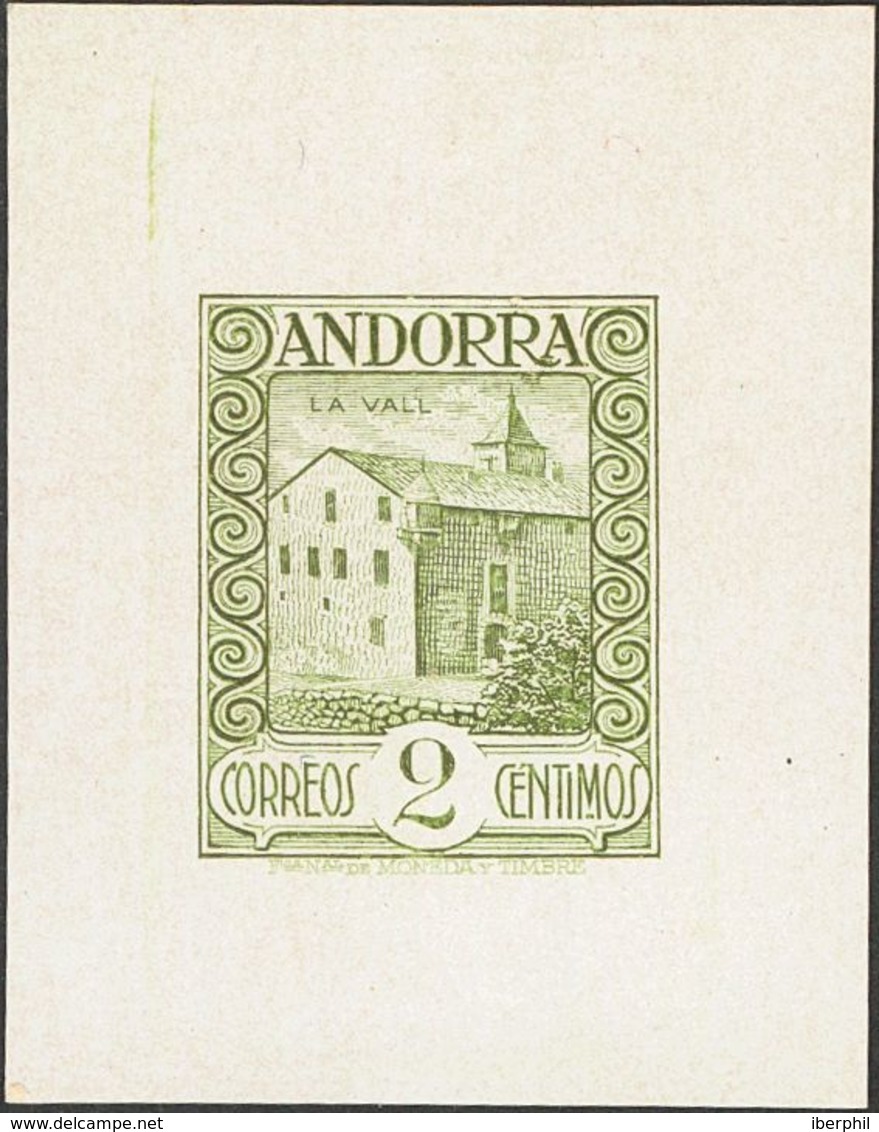 (*)15P. 1929. 2 Cts Verde Oliva. PRUEBA DE PUNZON. MAGNIFICA Y MUY RARA. - Autres & Non Classés