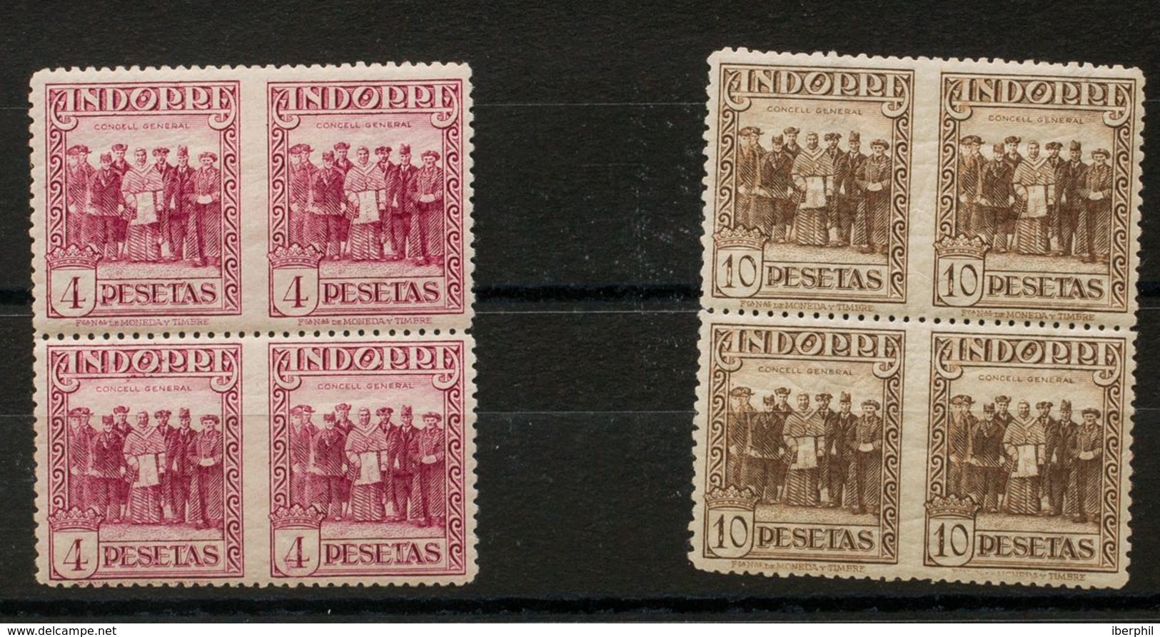 **/*25sph(2), 26sph(2). 1929. 4 Pts Carmín Y 10 Pts Castaño, En Bloques De Cuatro. SIN DENTAR ENTRE LOS SELLOS. MAGNIFIC - Other & Unclassified