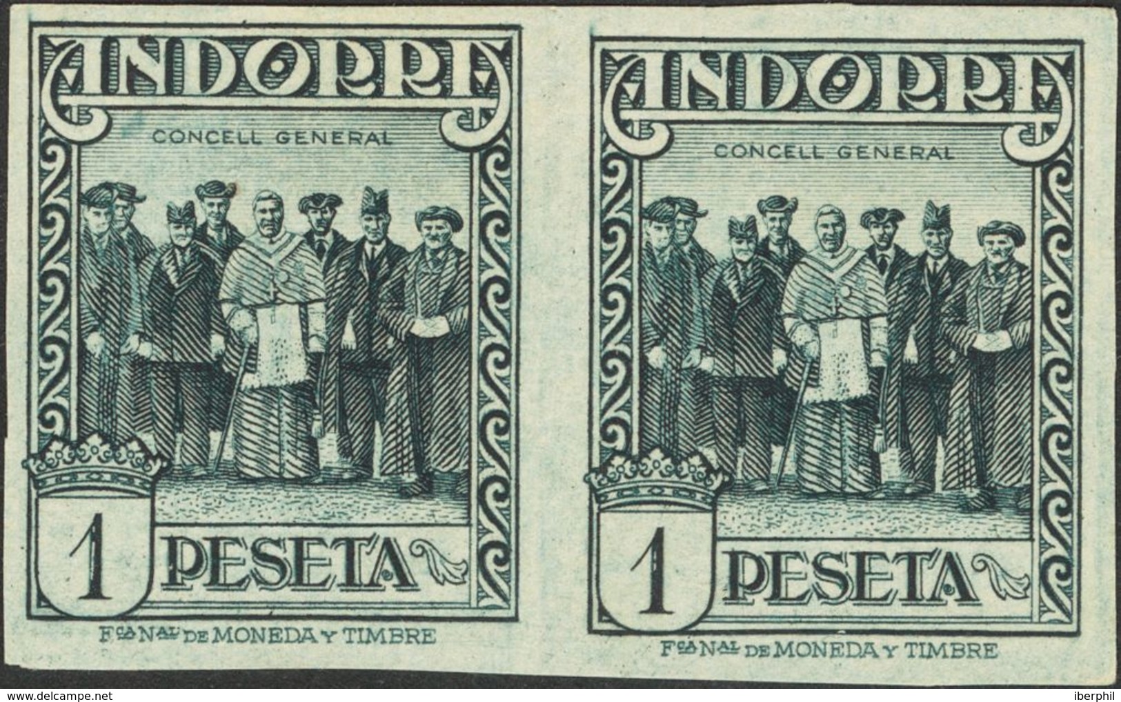 (*)41s(2). 1935. 1 Pts Pizarra, Pareja. SIN DENTAR. MAGNIFICA Y MUY RARA. Cert. GRAUS. Edifil 2019: +4.600 Euros - Autres & Non Classés