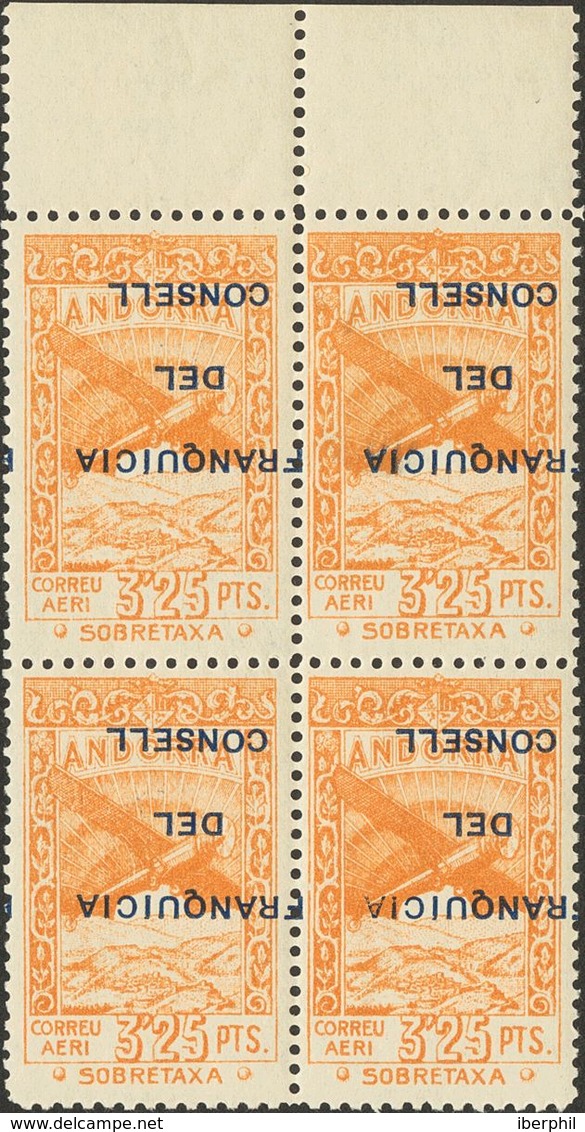 **NE34hi(4). 1932. 3'25 Pts Naranja NO EMITIDO, Bloque De Cuatro. Variedad SOBRECARGA INVERTIDA. MAGNIFICO Y RARO. Edifi - Autres & Non Classés