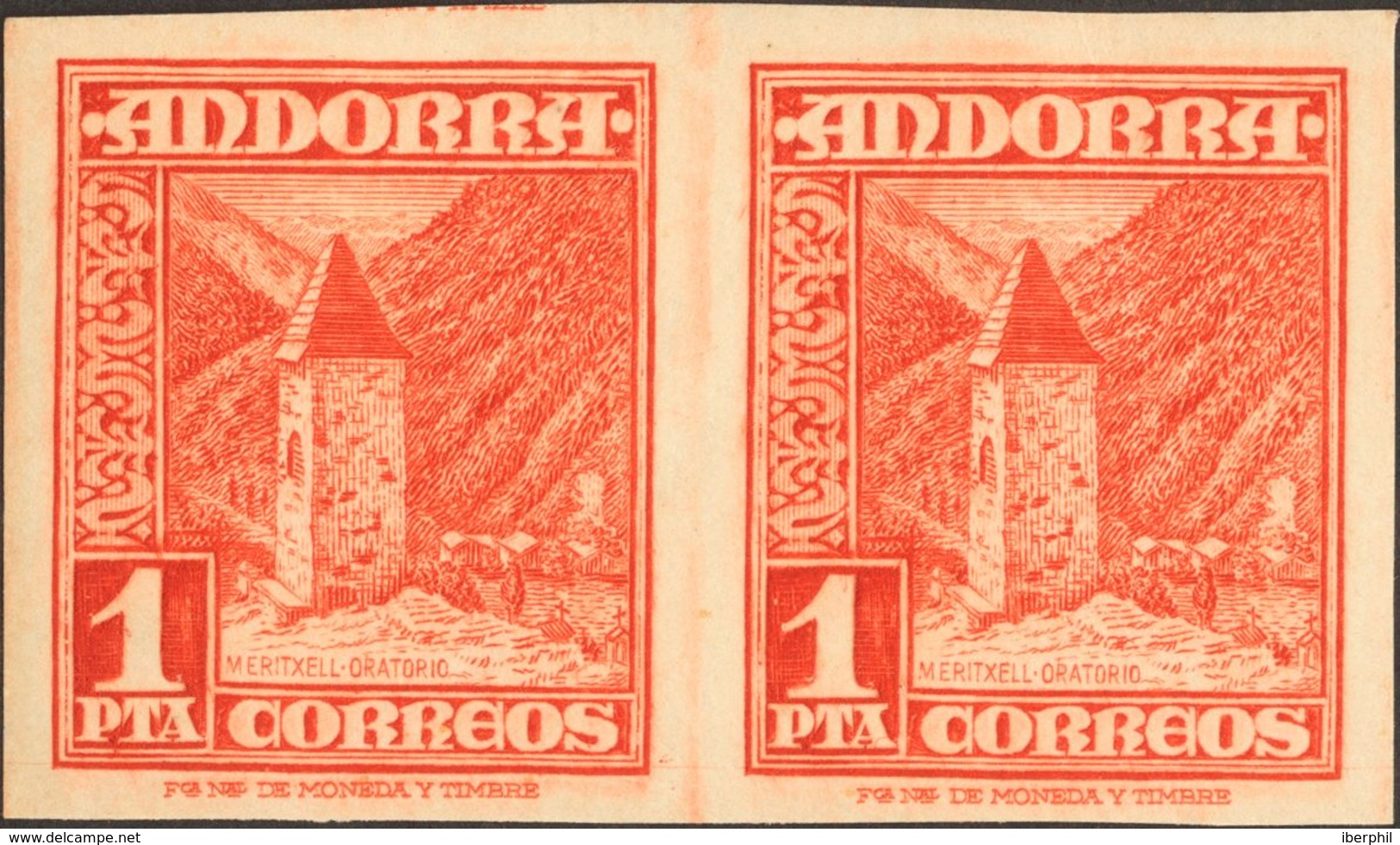 **54s(2). 1948. 1 Pts Bermellón, Pareja. SIN DENTAR. MAGNIFICA Y MUY RARA. Edifil 2013: +650 Euros - Other & Unclassified