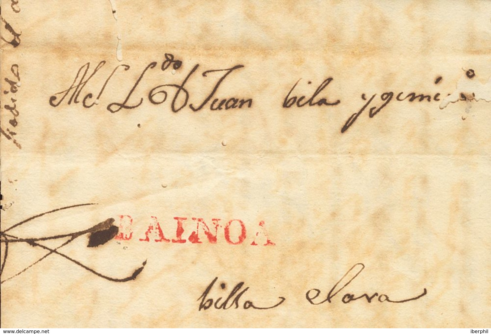 Sobre . 1843. LA HABANA A VILLA CLARA. Depositada En La Estafeta De Bainoa Donde Se Aplica Marca BAINOA, En Rojo (P.E.1) - Autres & Non Classés