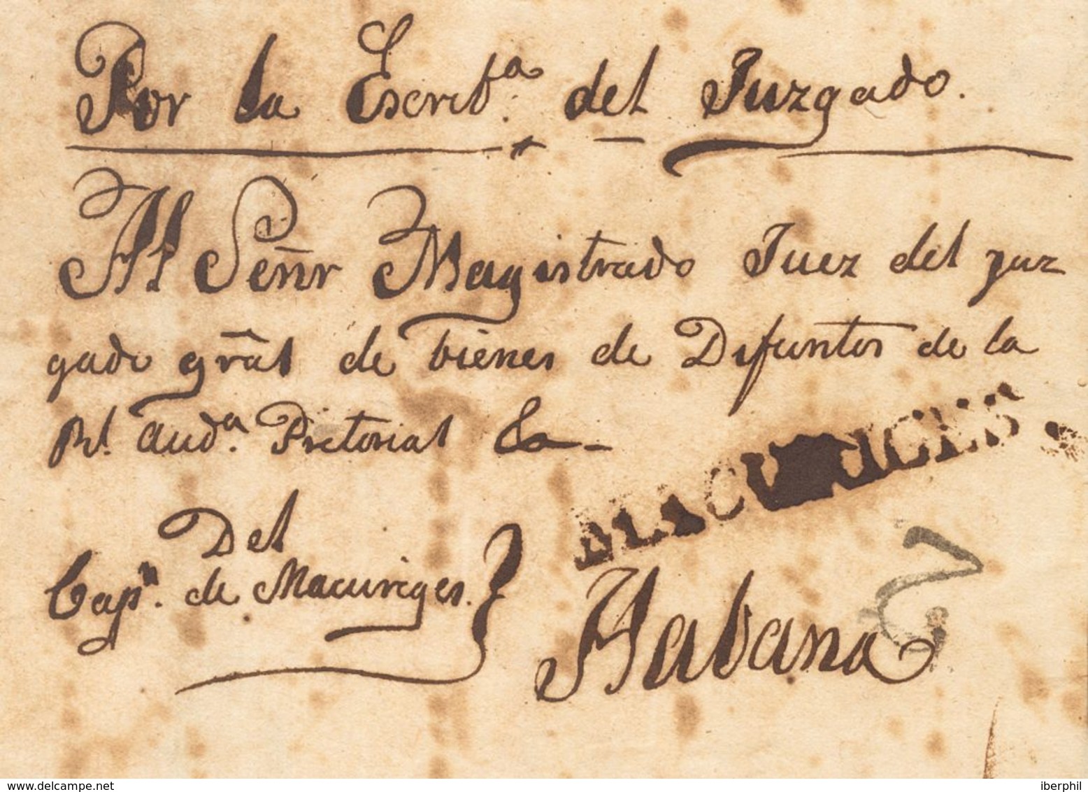 Sobre . (1840ca). MACURIGES A LA HABANA. Marca MACURIGES, En Tinta De Escribir Y Porteo "2", En Negro. MAGNIFICA Y EXTRA - Other & Unclassified