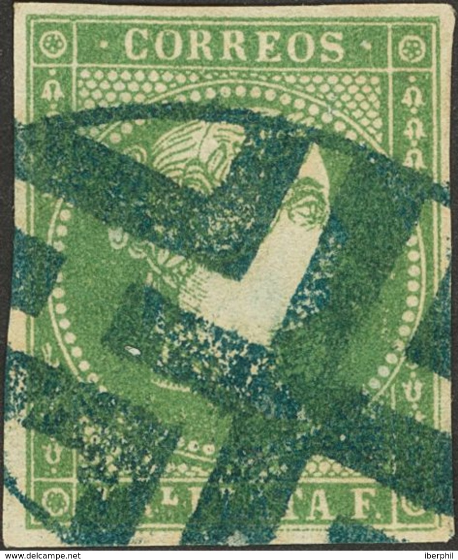 ºAnt.8. 1861. 1 Real Verde. Matasello PARRILLA OVAL, En Azul De Puerto Plata Y Utilizada Durante El Periodo De Anexión D - Cuba (1874-1898)