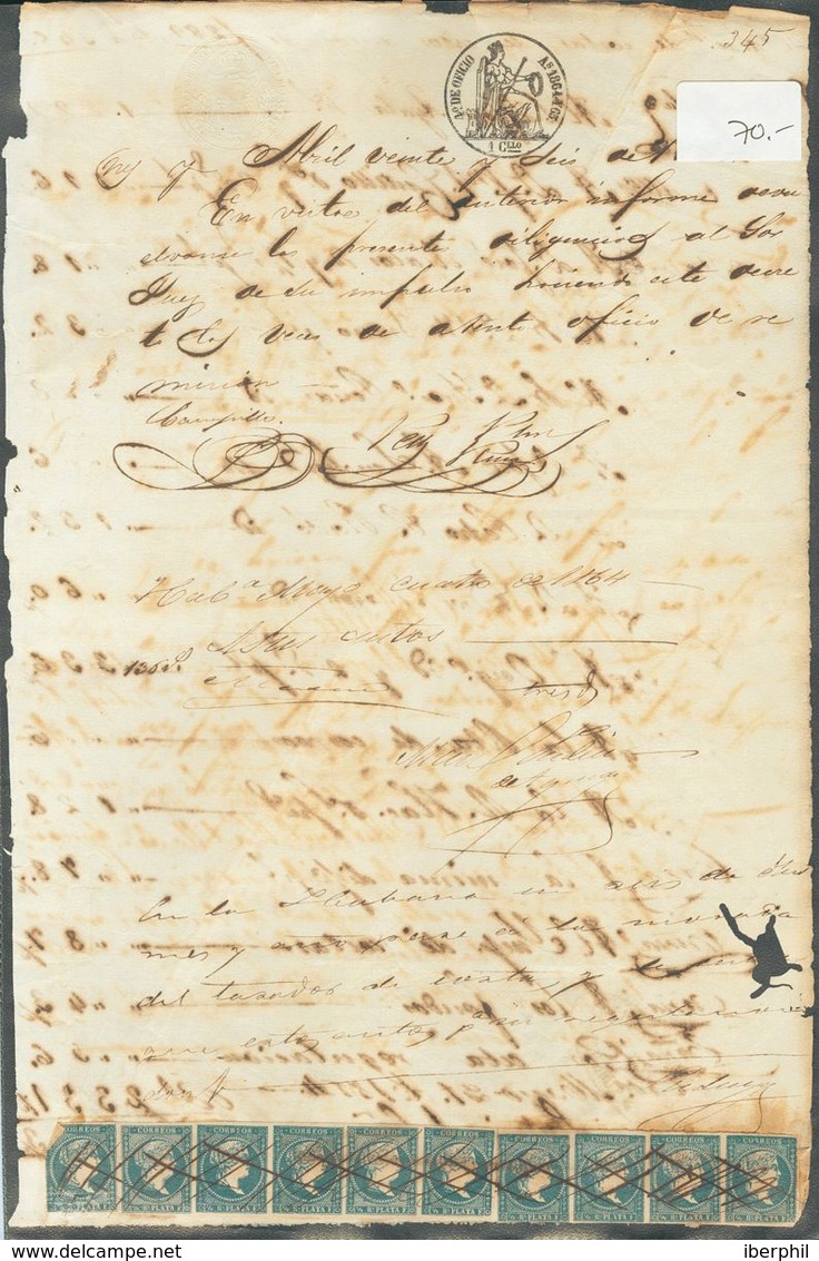 (1865ca). Espectacular Conjunto Con Aproximadamente Cuarenta Y Seis Documentos Franqueados Con Sellos De Correos Y Fisca - Autres & Non Classés