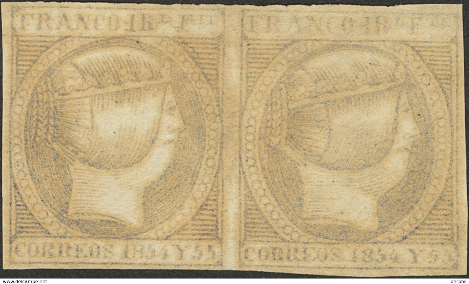 (*)3b(2). 1854. 1 Real Gris Azulado, Pareja. MAGNIFICA Y RARISIMA. Edifil 2013: 3.135 Euros - Otros & Sin Clasificación