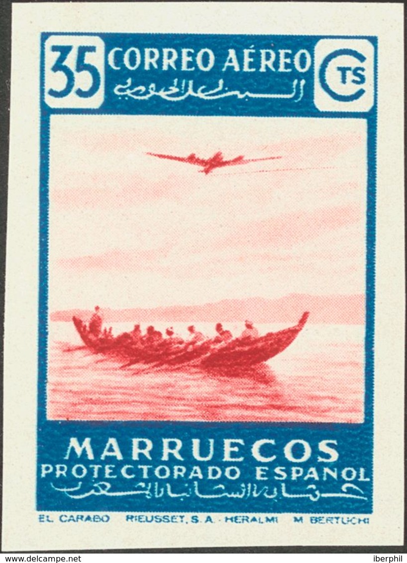 (*)369. 1953. 35 Cts Azul Y Carmín. SIN DENTAR Y Al Dorso ARCHIVO RIEUSSET MUESTRA. MAGNIFICA. Edifil 2013: 55 Euros - Autres & Non Classés